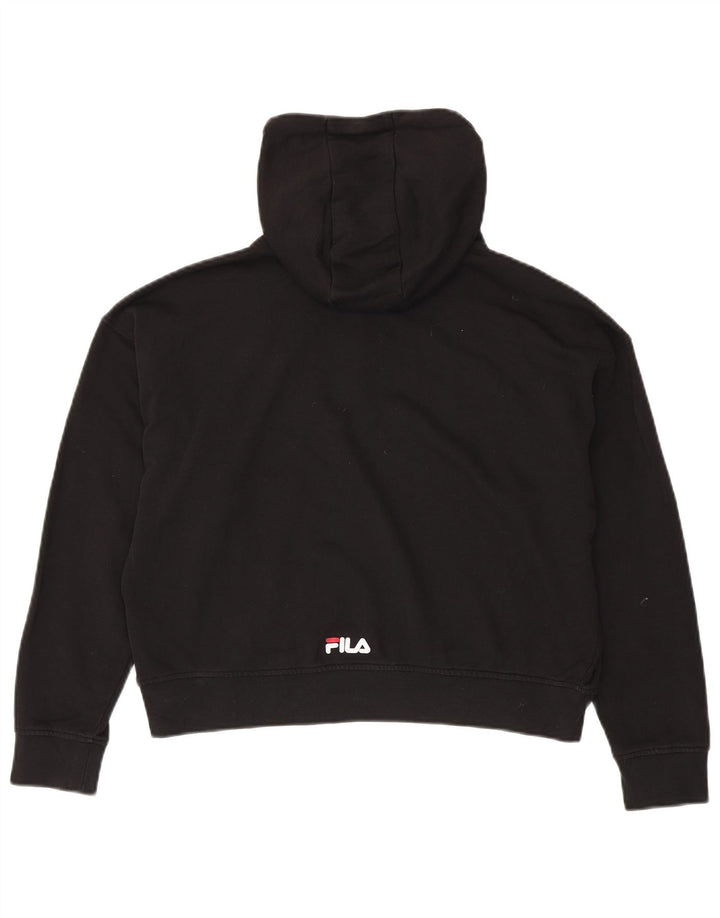 FILA Dame Oversized Crop Graphic Hoodie Jumper UK 6 XS Sort