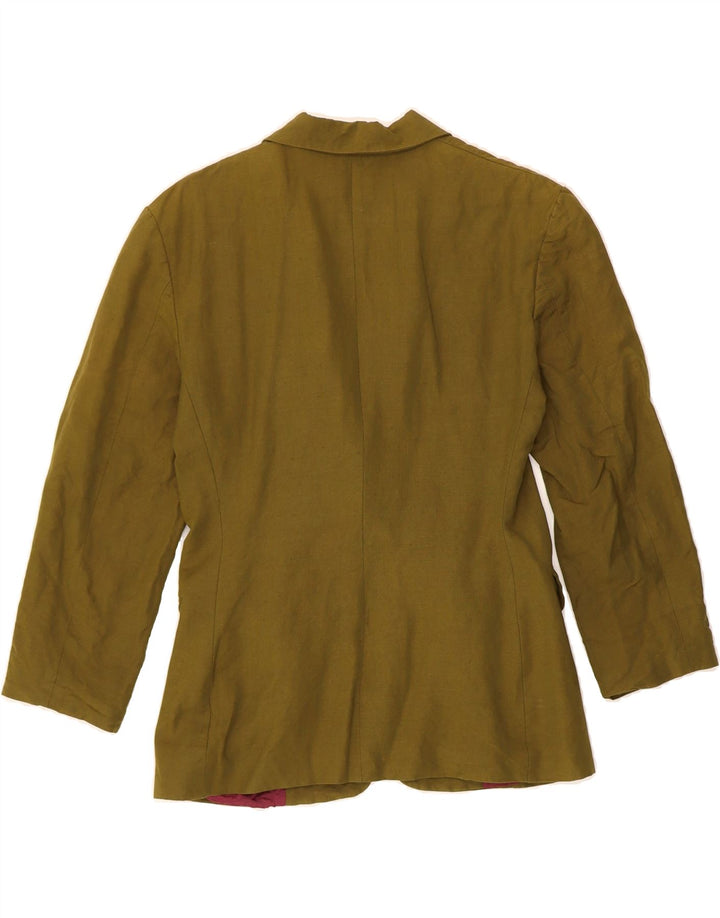 BENETTON Womens 3/4 Sleeve 2 Button Blazer Jacket IT 40 Small Khaki Linen Vintage Benetton and Second-Hand Benetton from Messina Hembry 
