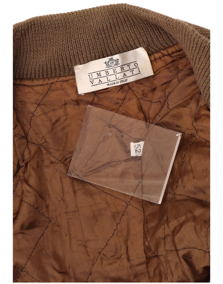 UMBERTO VALLATI Herre Strik Bomber Jacket IT 52 XL Brun Geometrisk