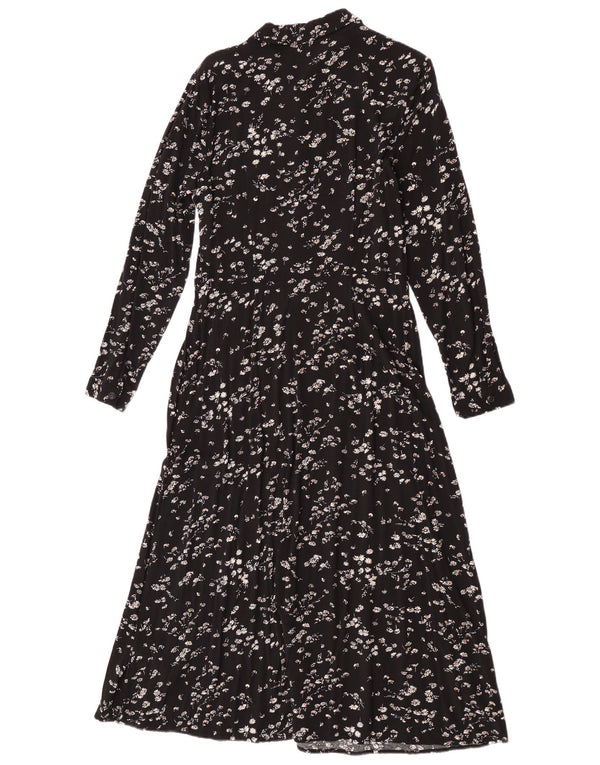 Warehouse Dame Maxi Langærmet Skjortekjole UK 12 Medium Black Floral