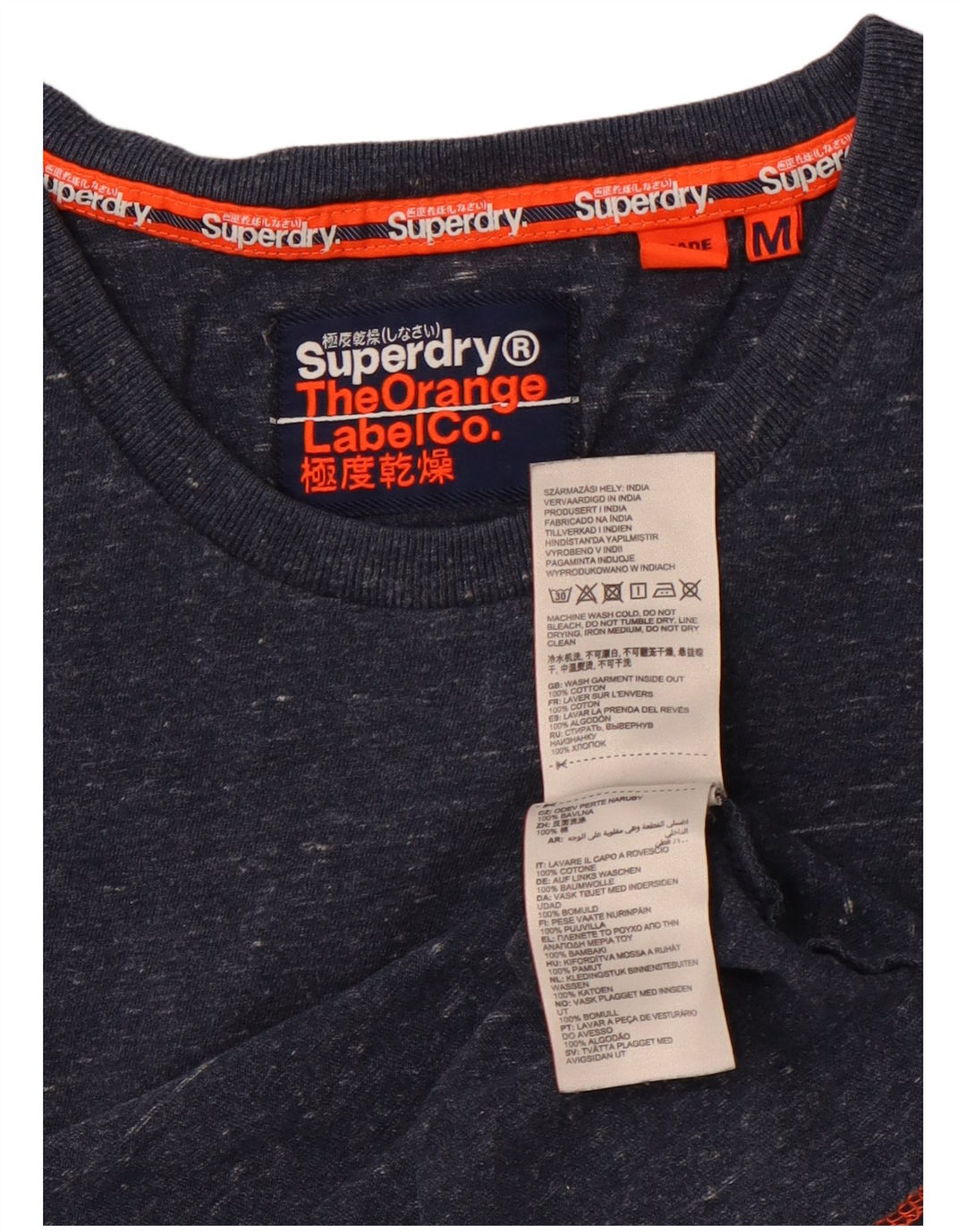 SUPERDRY Herre T-shirt Top Medium Navyblå Flecked Bomuld