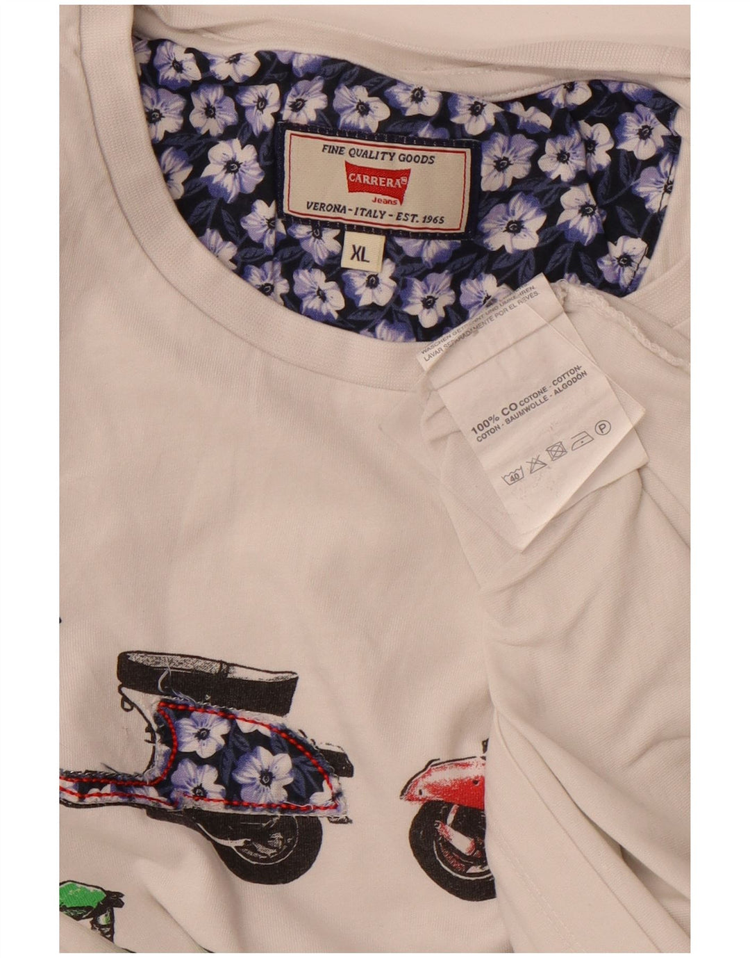 CARRERA Herre grafisk T-shirt Top XL Hvid Bomuld