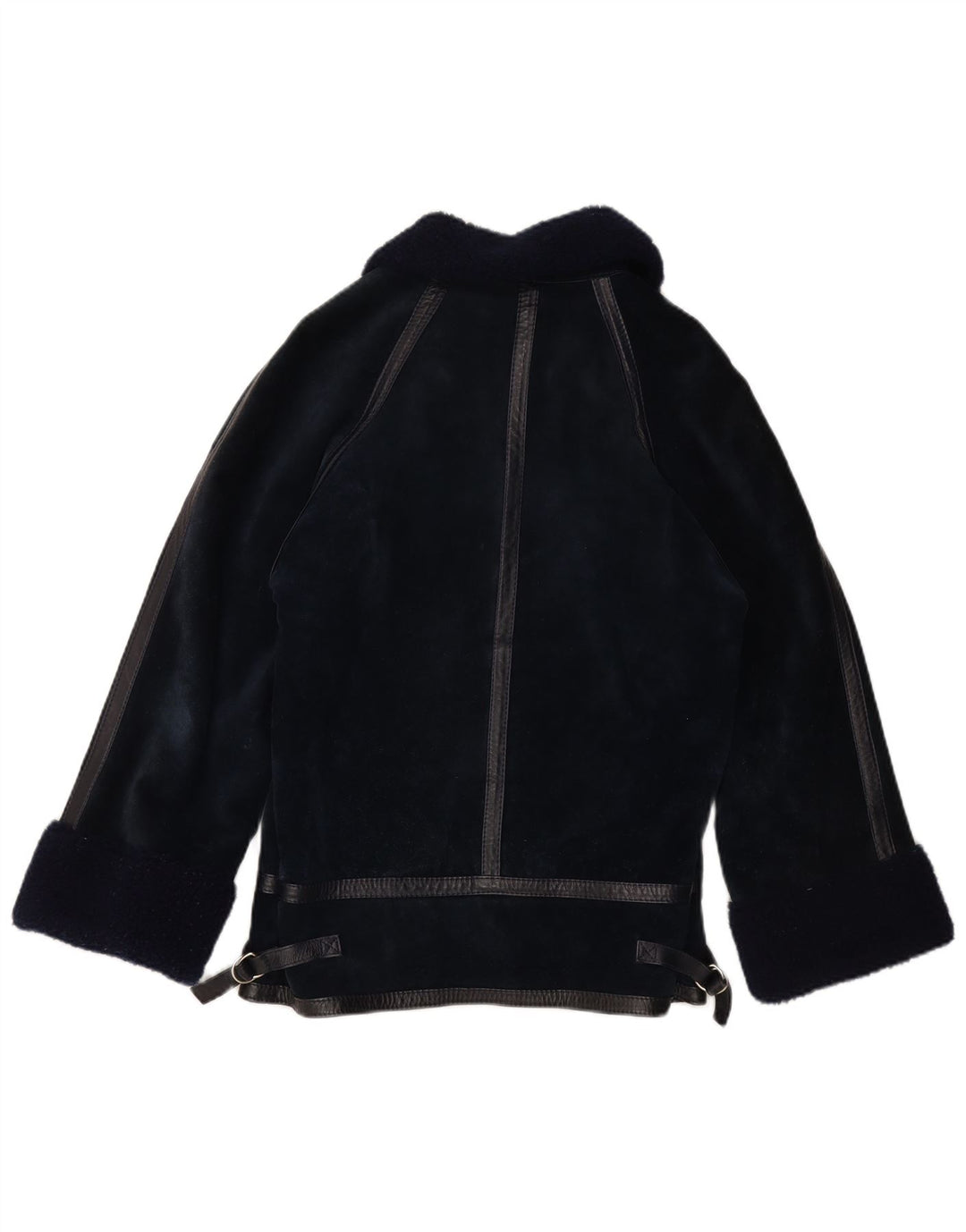 VINTAGE Dame Shearling Jacket IT 44 Medium Navy Blue Læder