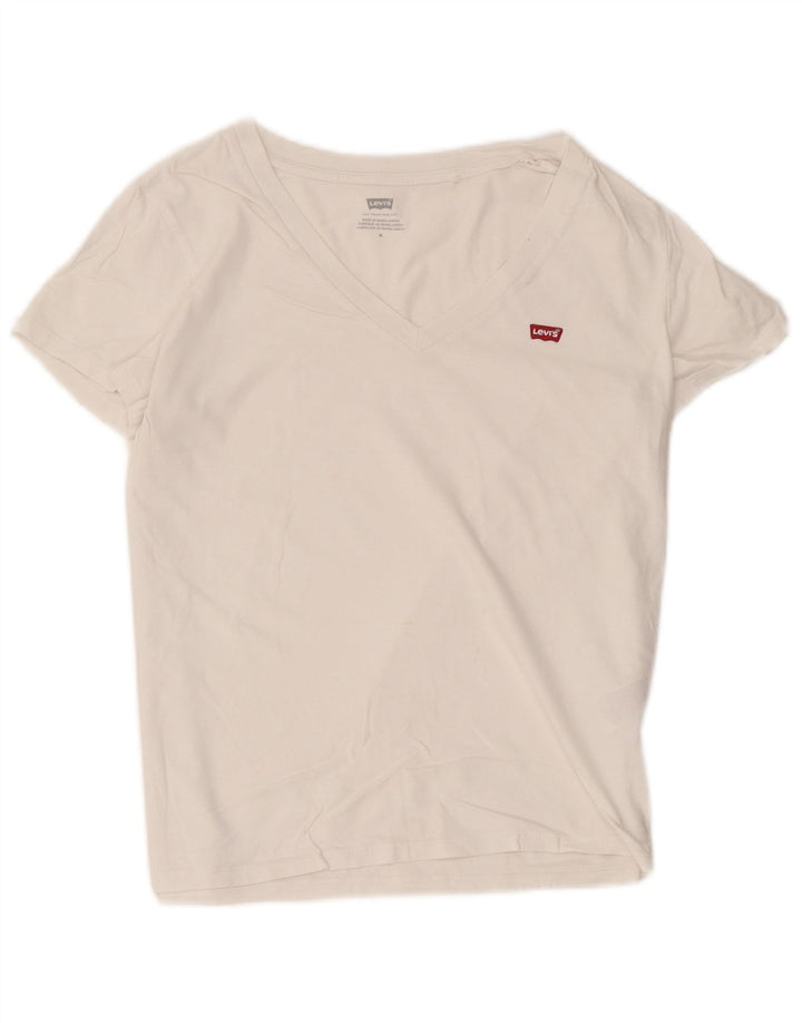 Levi's Dame T-Shirt Top UK 12 Medium Hvid Bomuld