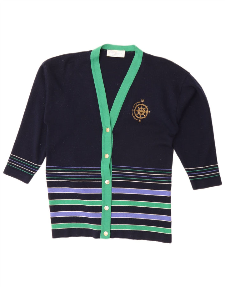 Edinburgh dame cardigan sweater UK 16 Stor marineblå stribet uld