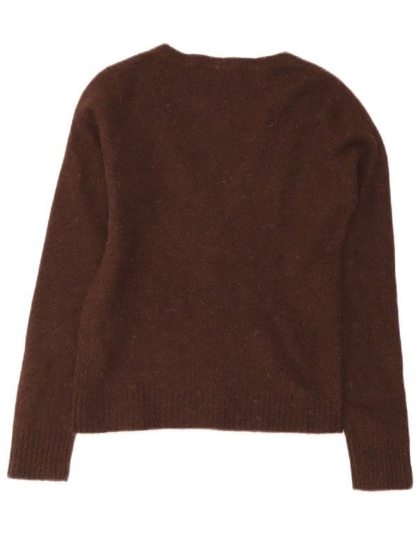 Zara Womens Crop V-hals sweater UK 12 Medium Brun Uld