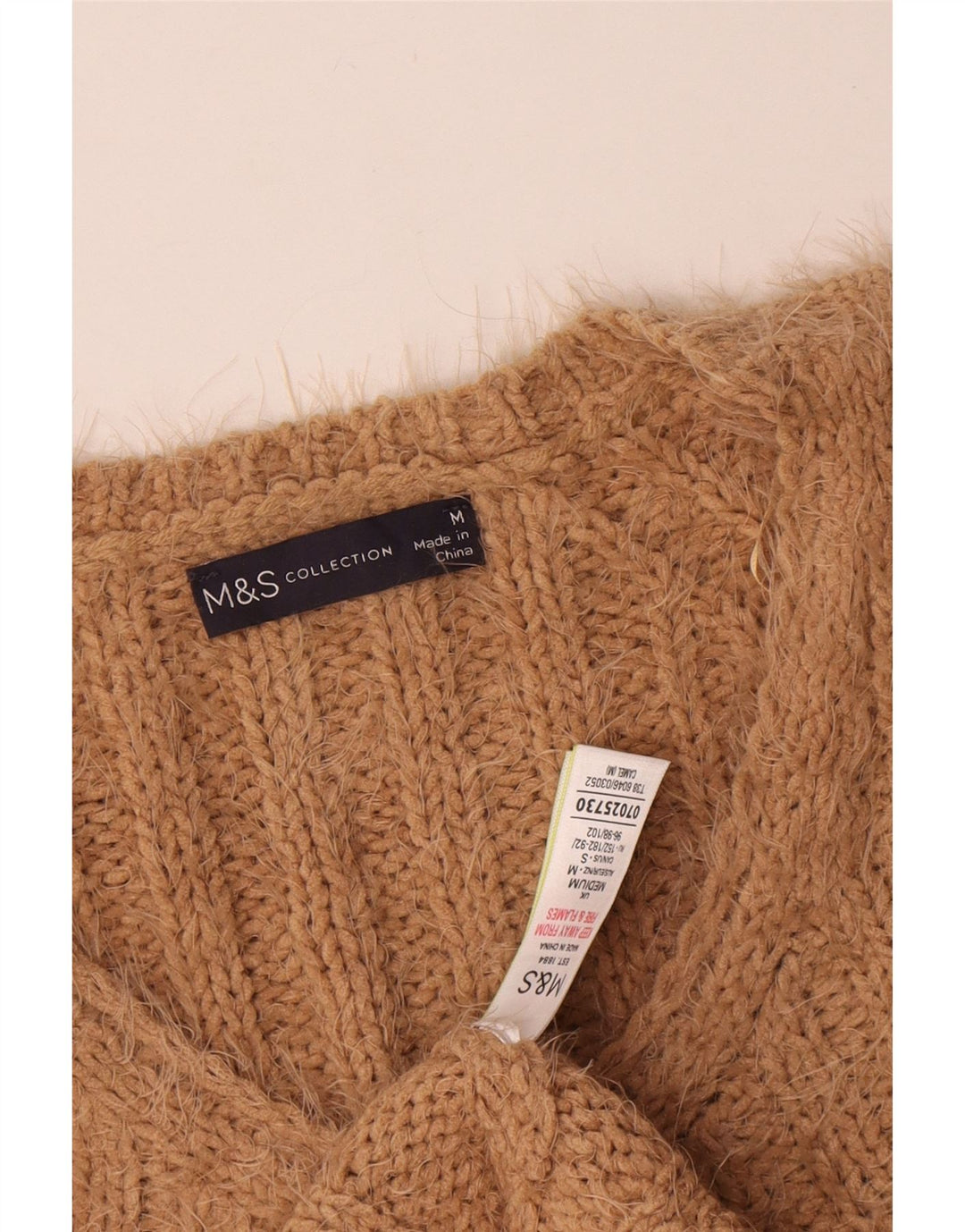 Marks & Spencer Dame V-hals sweater UK 14 Medium Beige Polyester