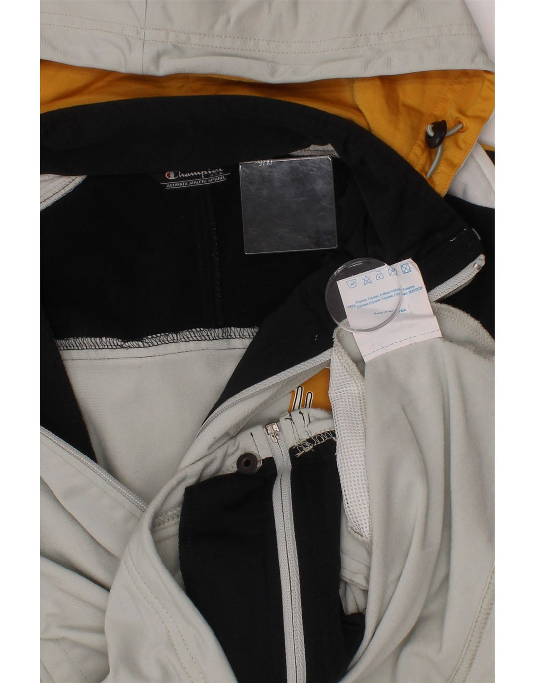 CHAMPION Boys Hooded Bomber Jacket 9-10 Years Grey Colourblock Polyester Vintage Champion and Second-Hand Champion from Messina Hembry 