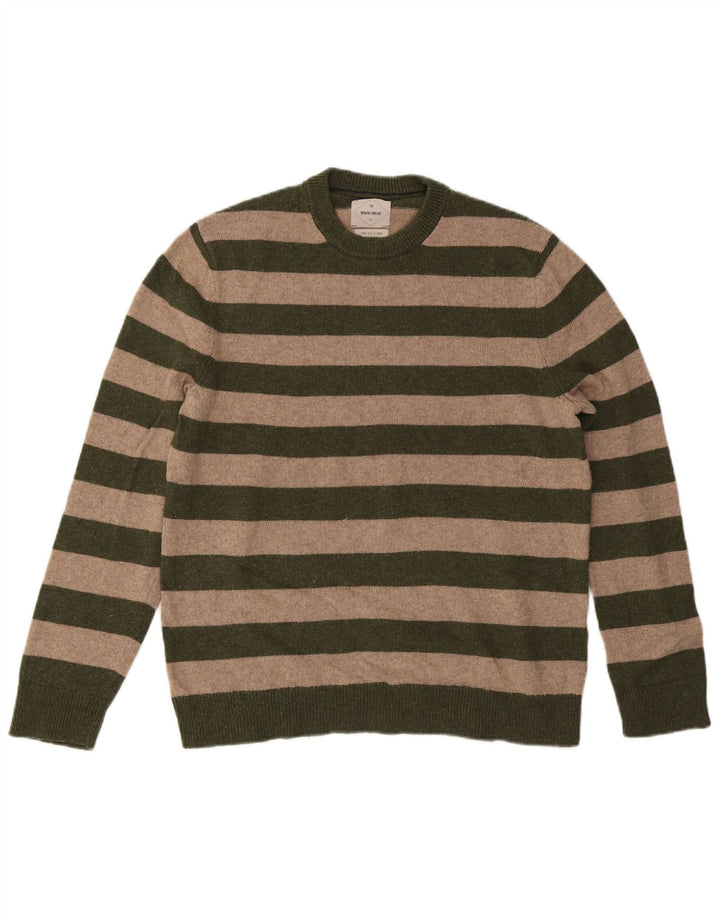 White Stuff Herre Crew Neck Jumper Sweater Stor Khaki stribet