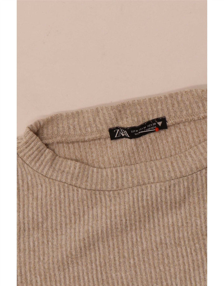 Zara Womens Crop Top Langærmet UK 12 Medium Beige