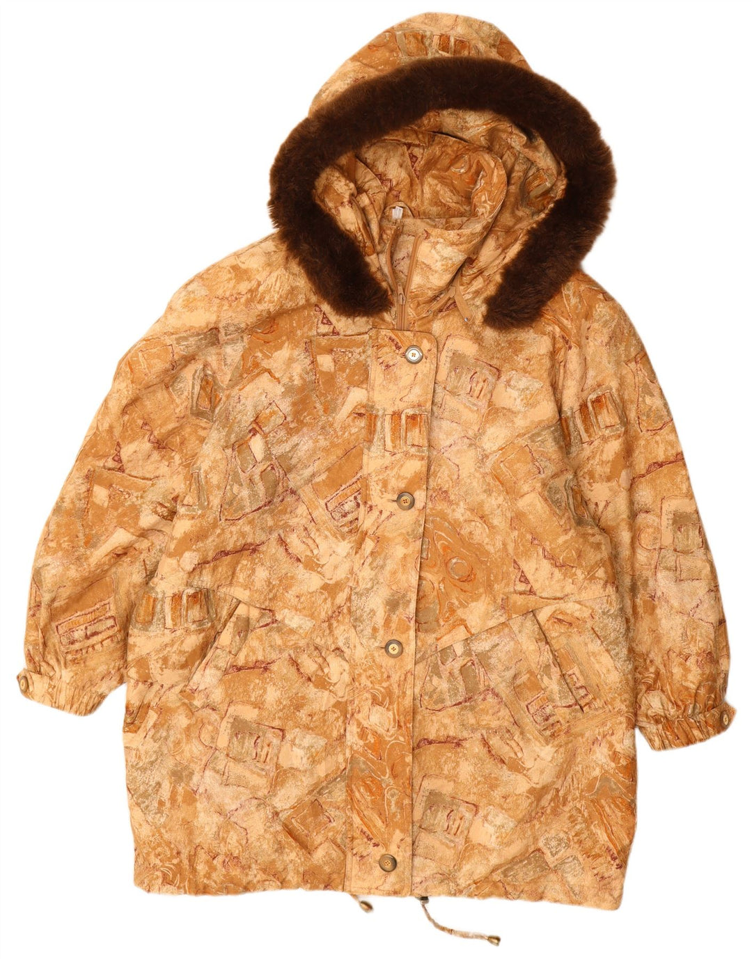 VINTAGE vindjakke med hætte til kvinder str. 22 3XL Beige Geometrisk