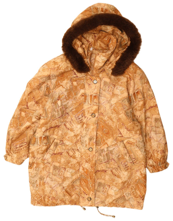 VINTAGE vindjakke med hætte til kvinder str. 22 3XL Beige Geometrisk