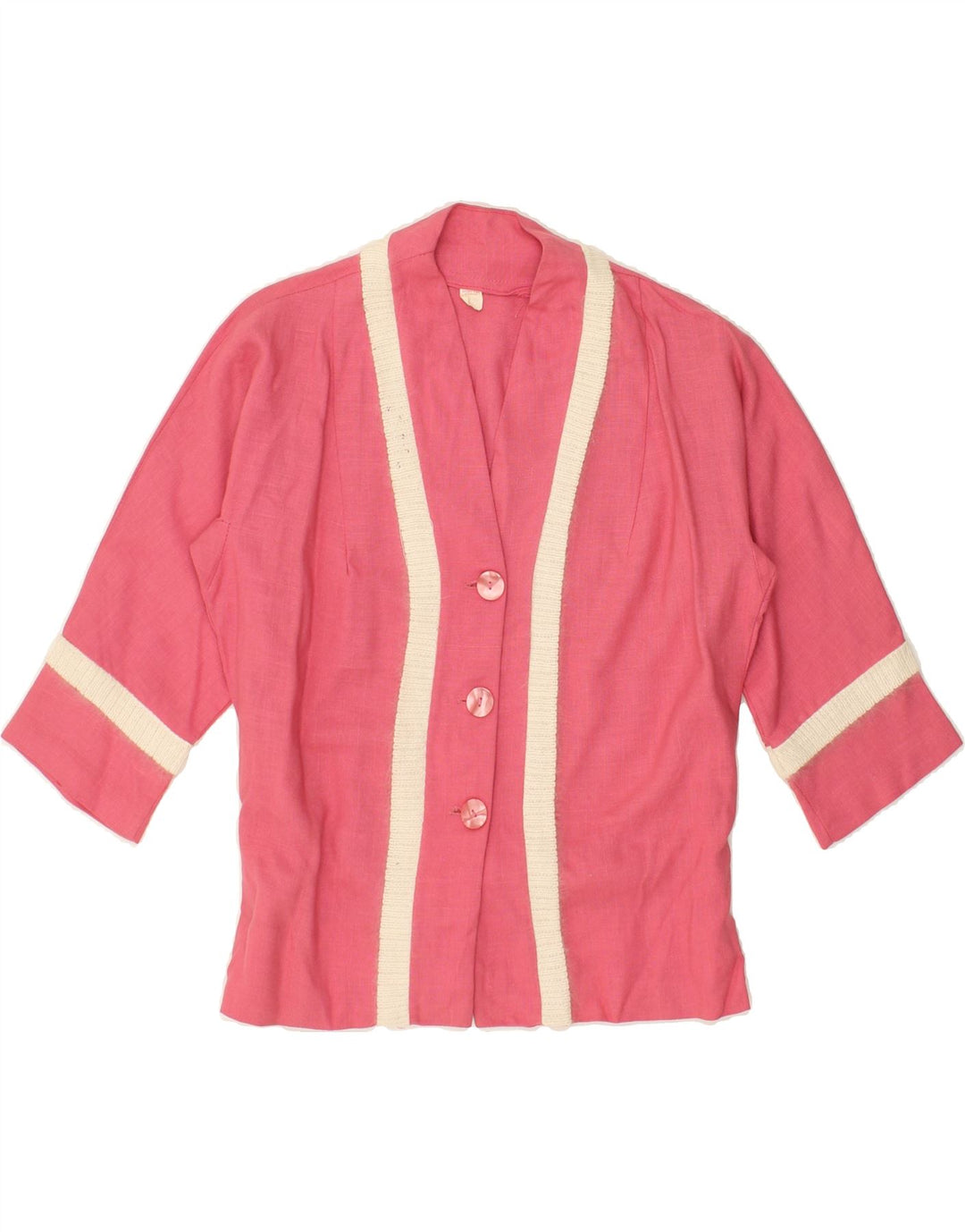 VINTAGE Womens 3/4 Sleeve 3 Button Blazer Jacket UK 14 Medium  Pink Vintage Vintage and Second-Hand Vintage from Messina Hembry 