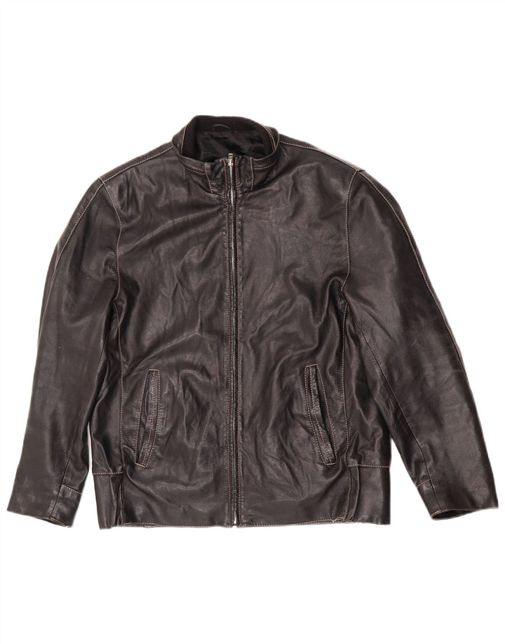 Vintage herre lynlås læderjakke IT 50 Large Black Biker