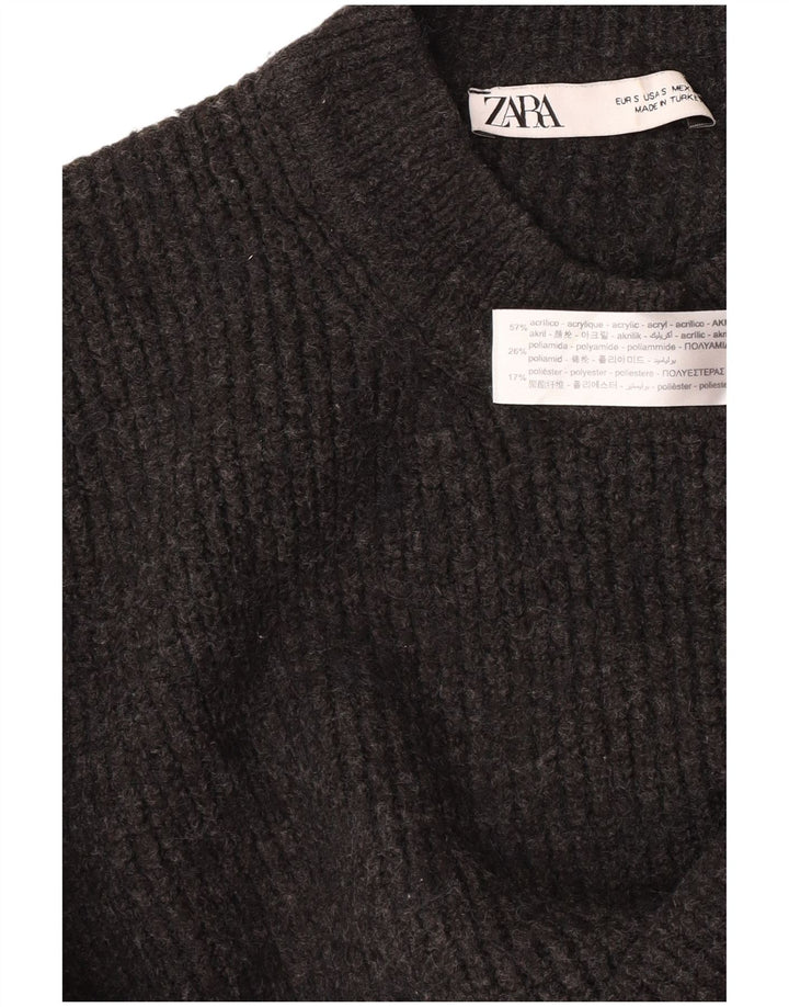 Zara Womens Crop Oversized Crew Neck Jumper Sweater UK 10 Small Grey