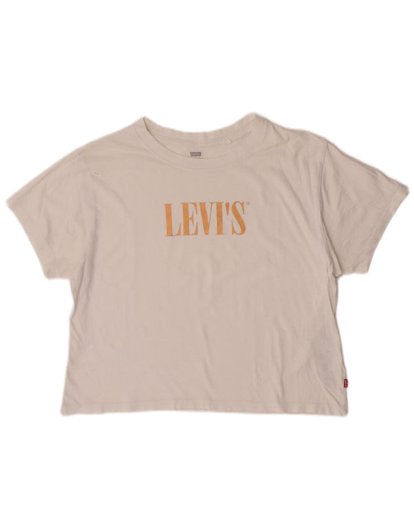 Levi's Womens Crop Oversized grafisk T-shirt top UK 10 Lille hvid bomuld