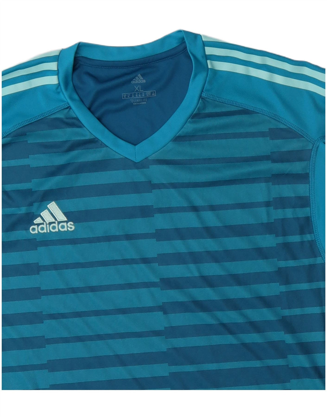 ADIDAS Herre Climalite T-Shirt Top XL Blå Stribet Polyester