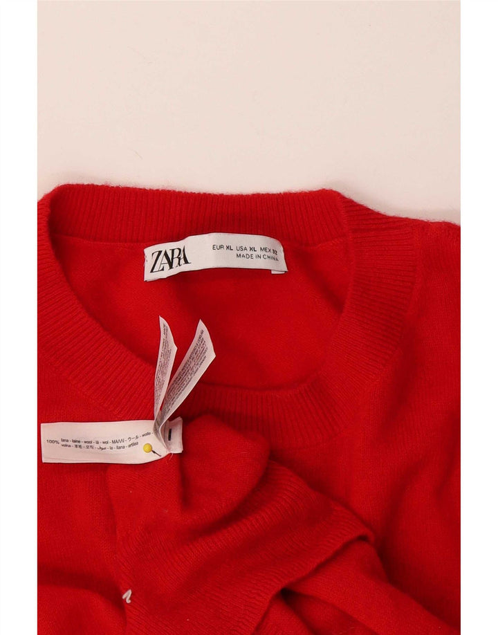 Zara Dame Jumper Sweater UK 18 XL Rød Uld