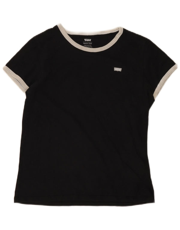 Levi's Womens Perfect Crew T-Shirt Top UK 10 Small Black Colourblock Bomuld