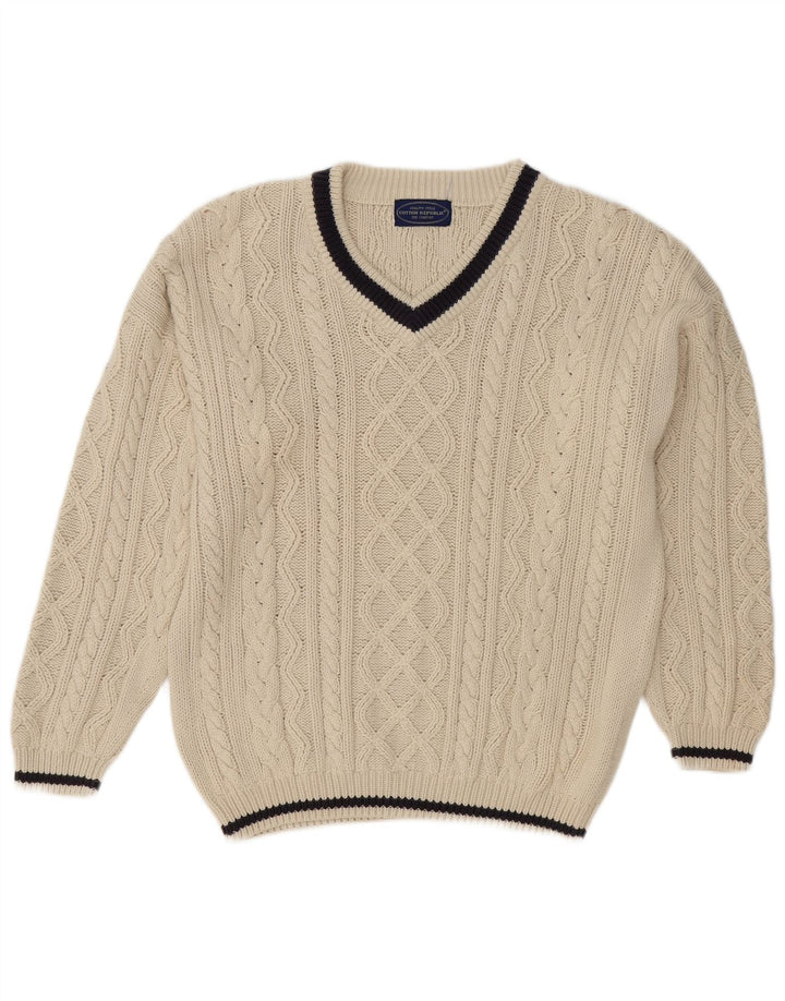 Cotton Republic Herre V-hals sweater Medium Off White Bomuld