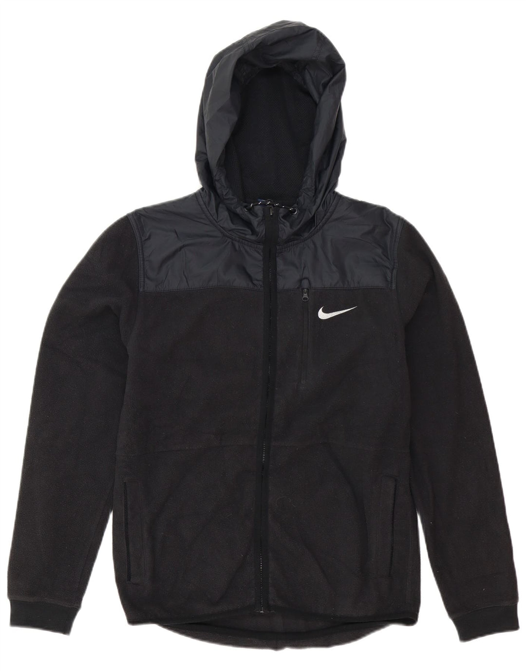 Nike Fleecejakke med hætte til mænd UK 36 Small Black Colourblock Polyester