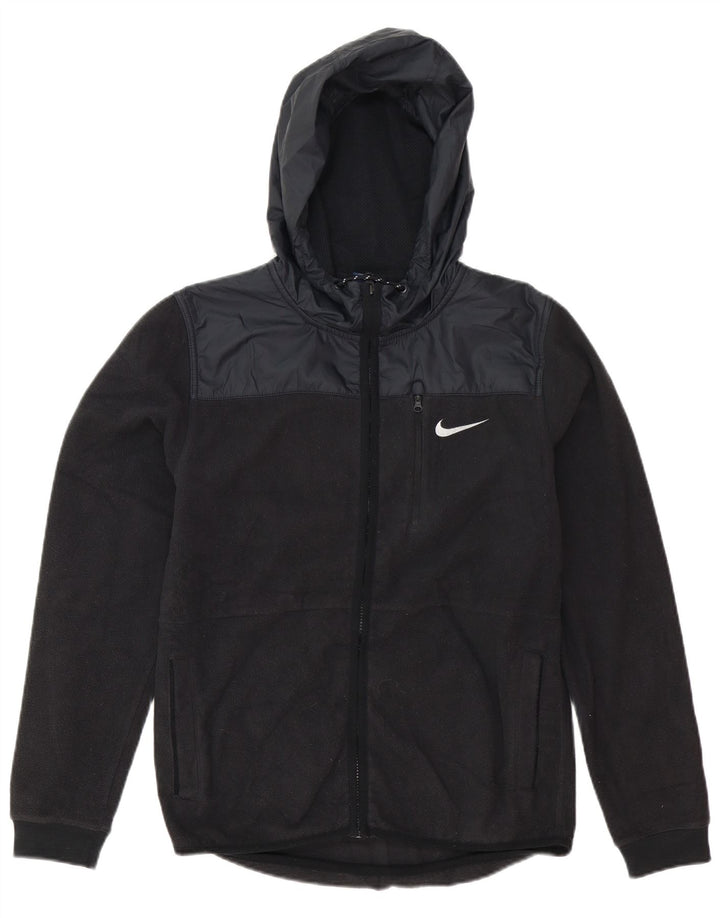 Nike Fleecejakke med hætte til mænd UK 36 Small Black Colourblock Polyester