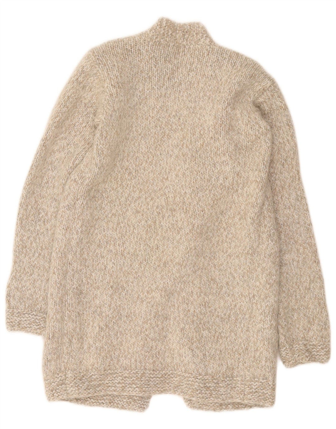 Vintage Dame Longline Åben Cardigan Sweater UK 8 Small Beige Flecked