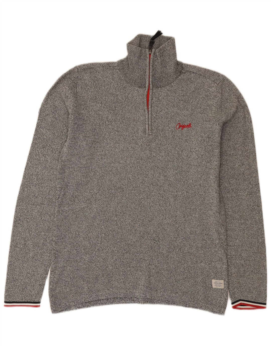 Jack & Jones Herre trøje med lynlåshals lille grå flækket