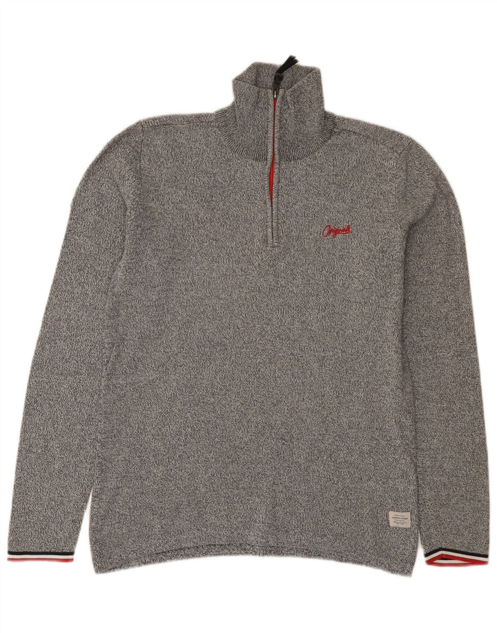 Jack & Jones Herre trøje med lynlåshals lille grå flækket