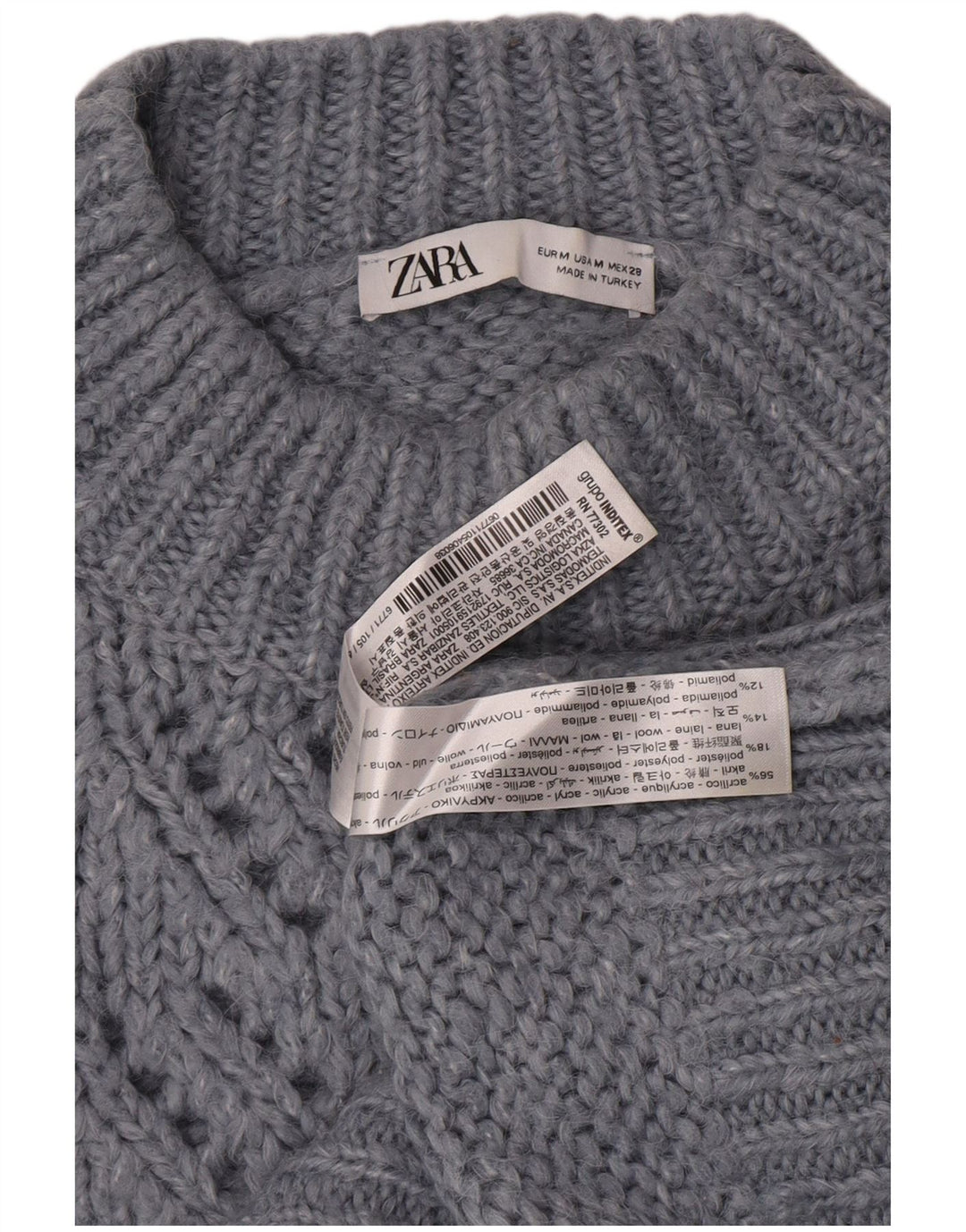 Zara Womens Crop Turtle Neck Jumper Sweater UK 12 Medium Blue Acryl