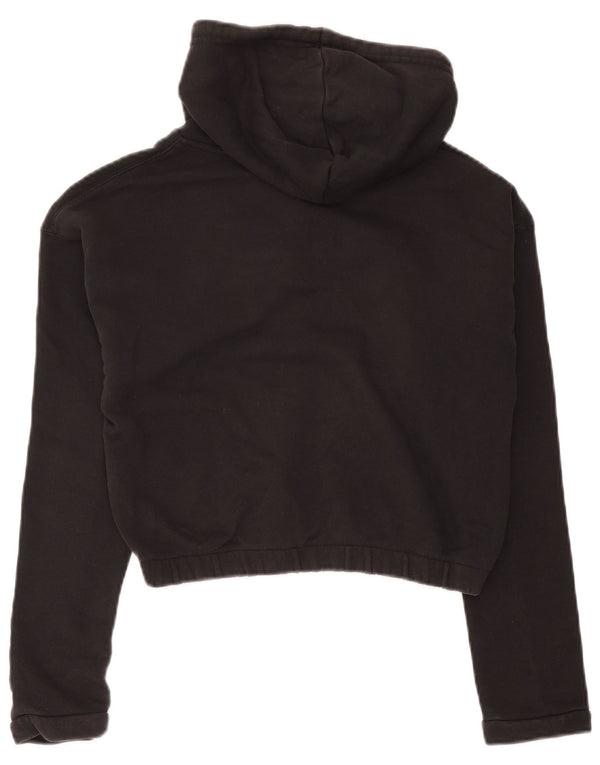 Adidas Womens Crop Graphic Hoodie Jumper UK 14 Large Black Bomuld