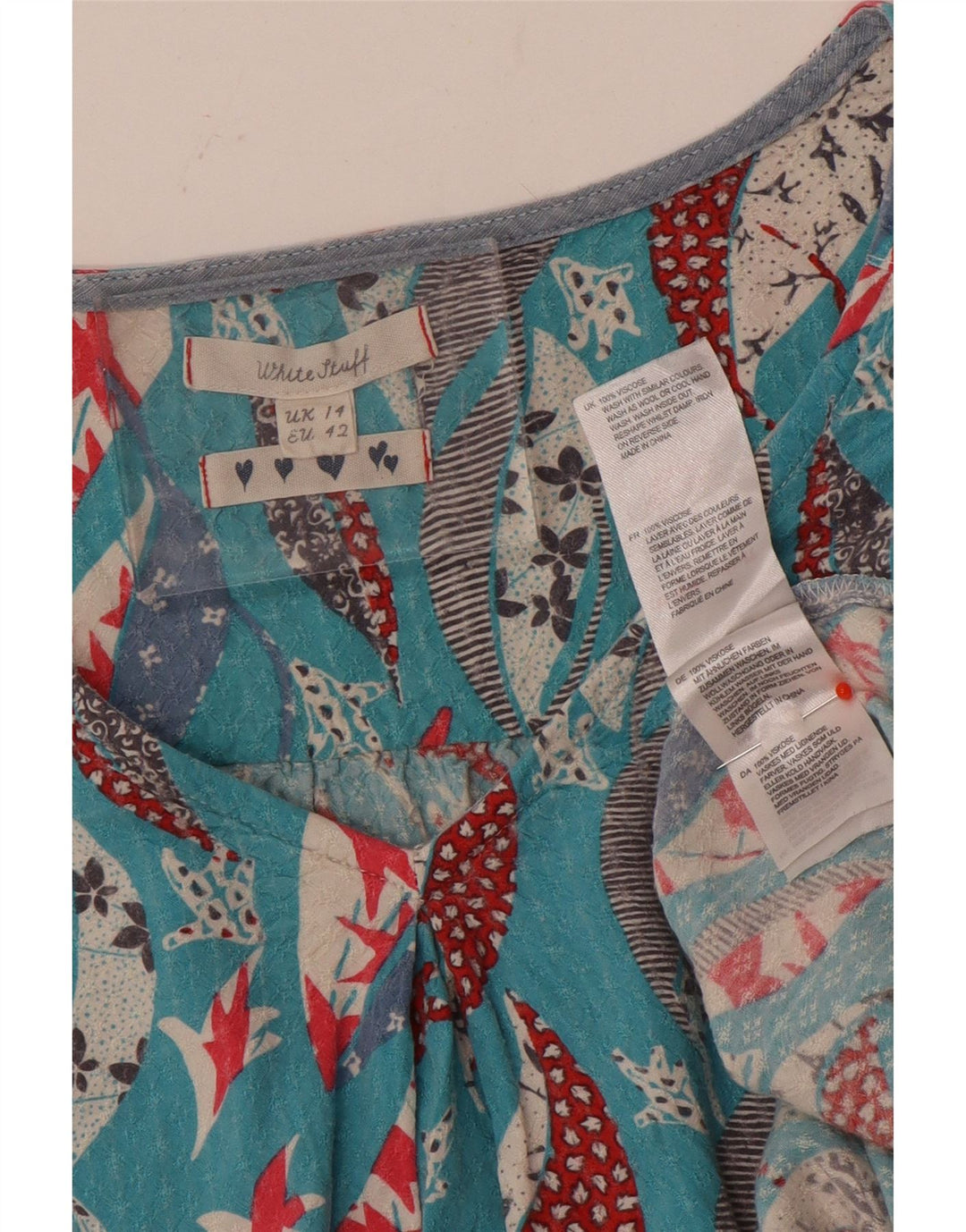 White Stuff Damebluse Top UK 14 Large Blue Floral Viscose