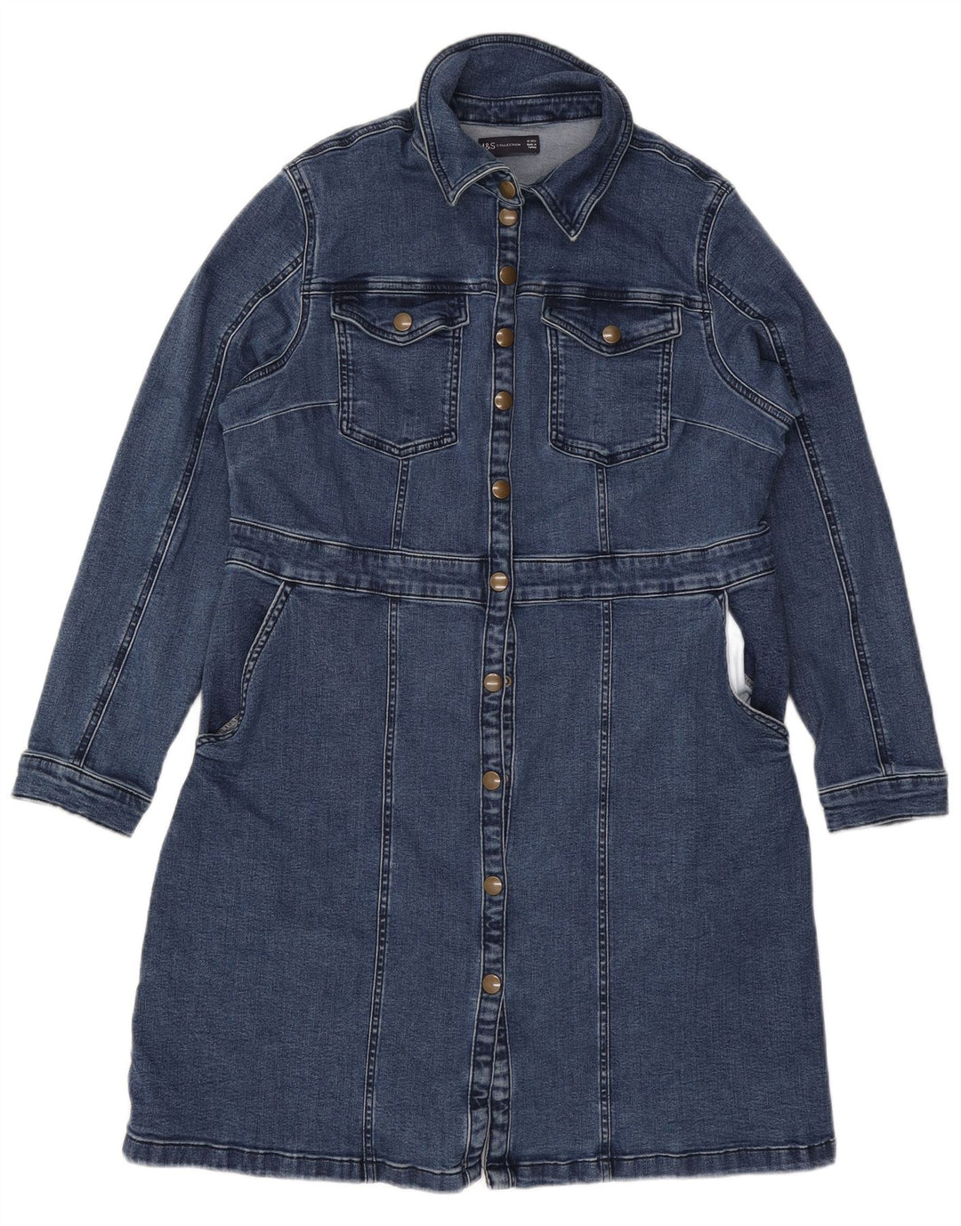 MARKS & SPENCER Dame denim skjortekjole UK 18 XL Blå Bomuld
