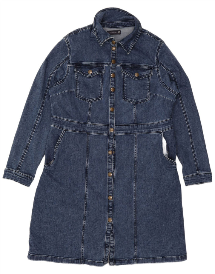 MARKS & SPENCER Dame denim skjortekjole UK 18 XL Blå Bomuld