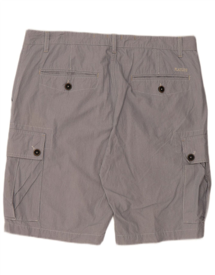 PLAYLIFE Heritage Cargo Shorts IT 50 Large W36 Blå nålestribet bomuld