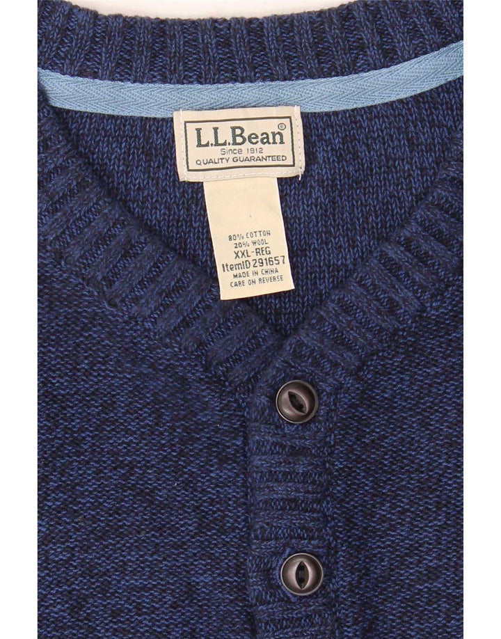 L.L.Bean Herre Button Neck Sweater 2XL Navyblå Flecked Bomuld