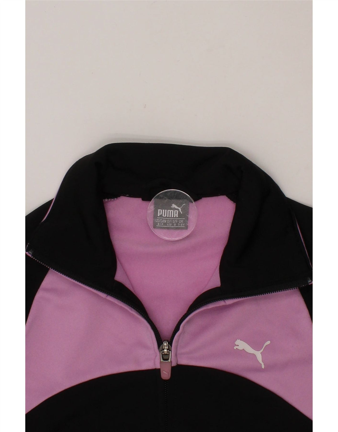 PUMA Girls Graphic Tracksuit Top Jacket 7-8 Years Black Colourblock Vintage Puma and Second-Hand Puma from Messina Hembry 