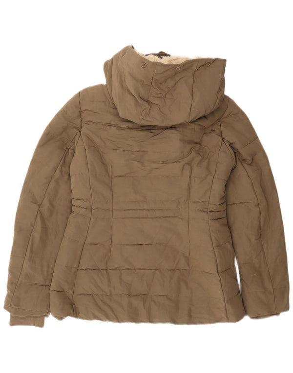 Zara Dame Hætte Sherpa Polstret Jakke UK 10 Small Khaki Polyester