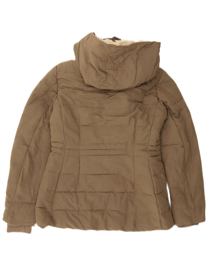 Zara Dame Hætte Sherpa Polstret Jakke UK 10 Small Khaki Polyester