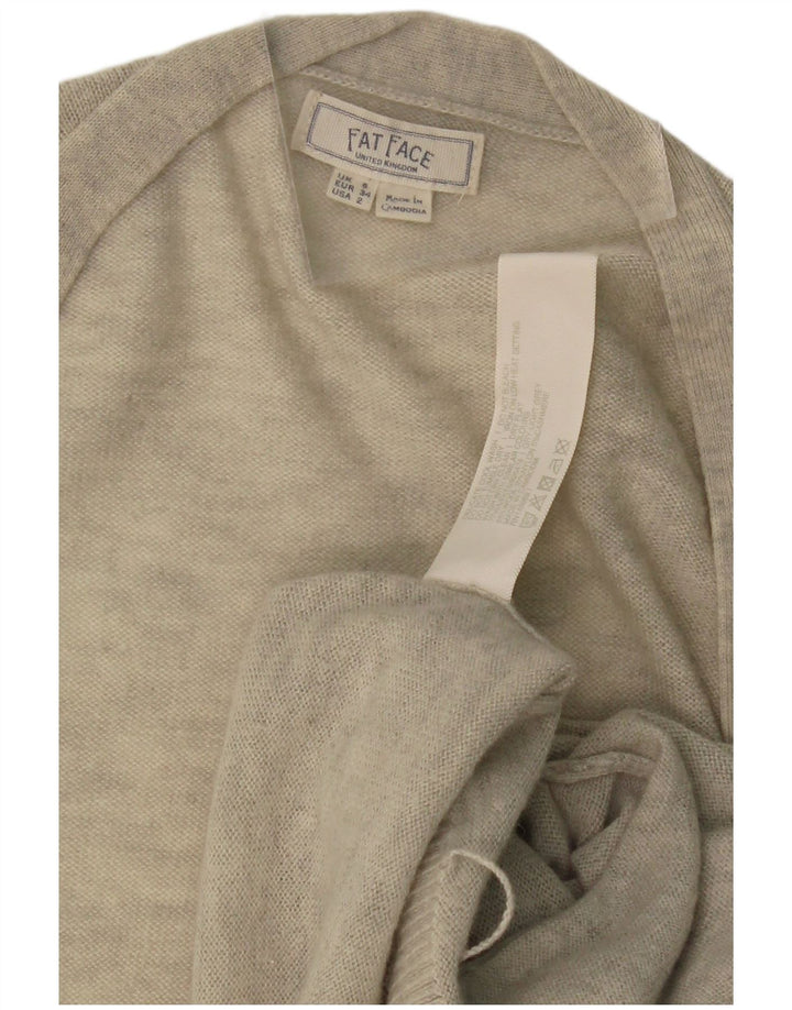 FAT FACE Womens Longline Open Cardigan Sweater UK 6 XS  Grey Wool