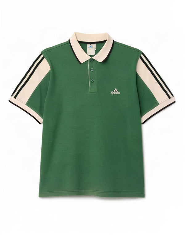 Adidas Polo Shirt til mænd UK 42/44 Large Green Colourblock Bomuld
