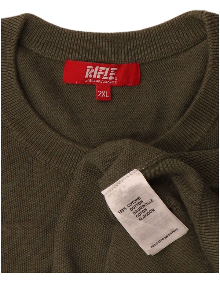 Rifle Herre Crew Neck Jumper Sweater 2XL Khaki Bomuld