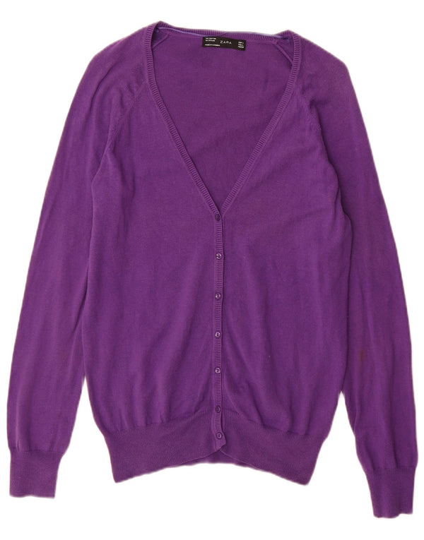 Zara Dame Cardigan Sweater UK 18 XL Lilla Bomuld