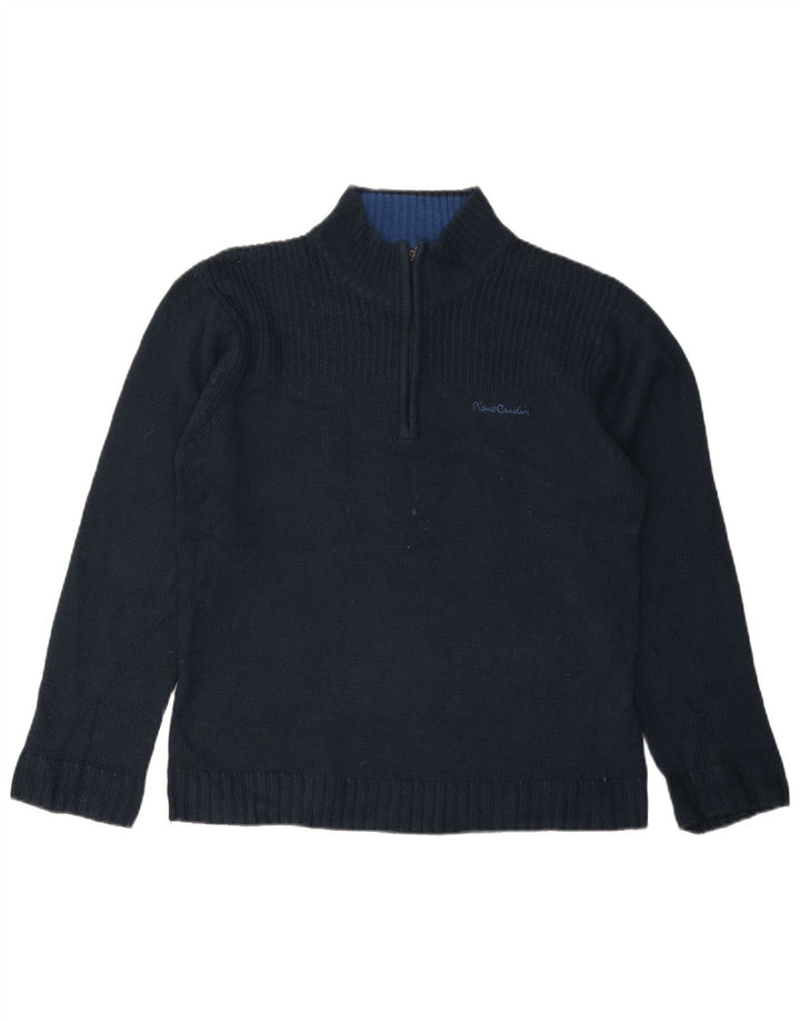 PIERRE CARDIN Herre sweater med lynlåshals mellemblå akryl