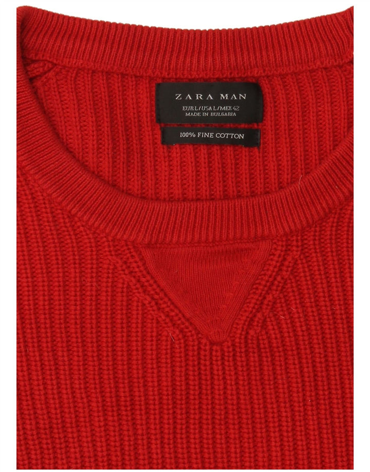 Zara Herre Boat Neck Jumper Sweater Stor Rød Bomuld