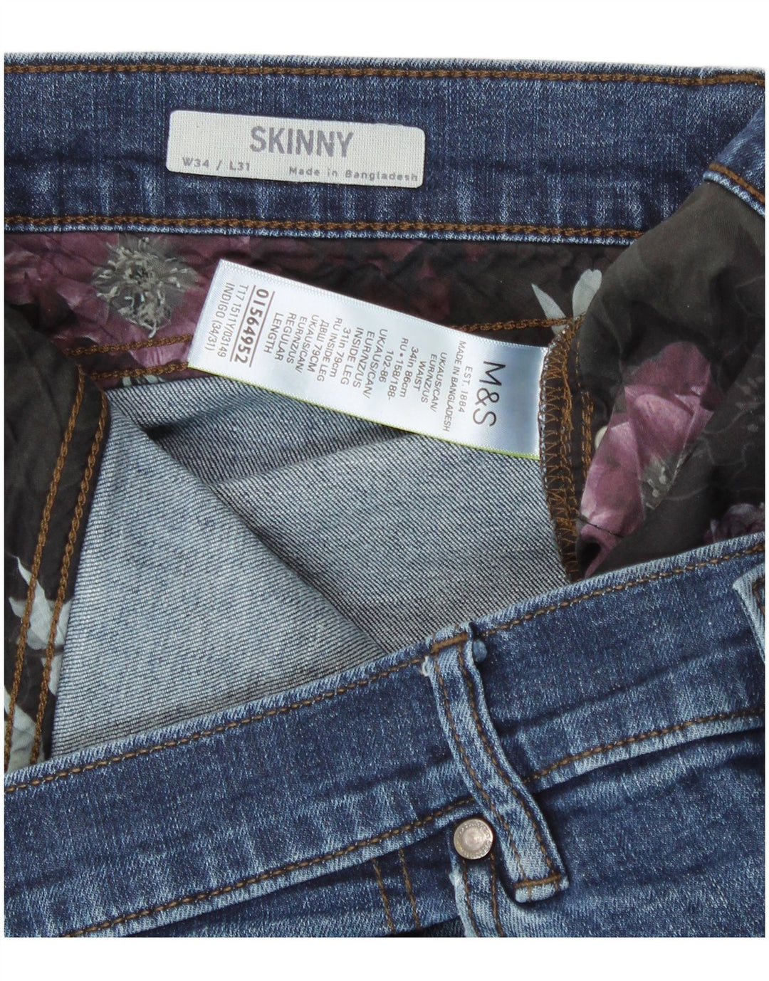 Marks & Spencer Skinny Jeans til mænd W34 L28 Blå bomuld