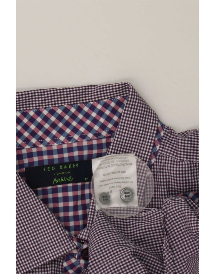 Ted Baker Herre formel skjorte str. 17 Large Purple Gingham Cotton
