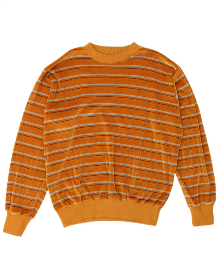Vintage Dame Velour Sweatshirt Jumper UK 14 Medium Orange Stribet