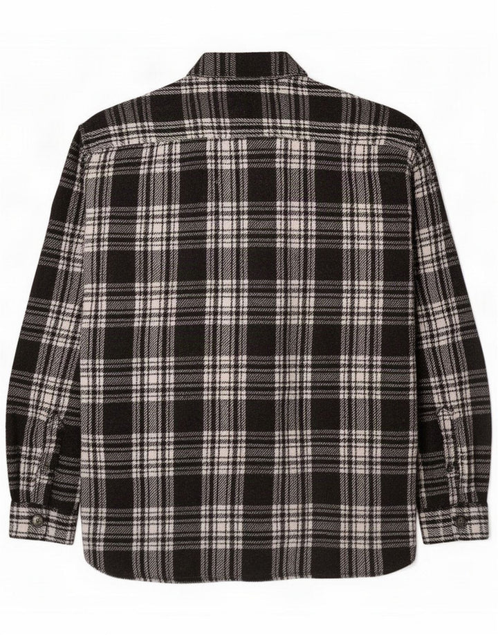 Vintage Herre Overshirt Flannel Shirt Medium Sort Plaid Polyester