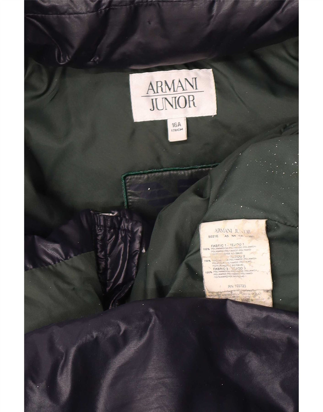 Armani Junior drenge hættepolstret jakke 15-16 år marineblå farveblok